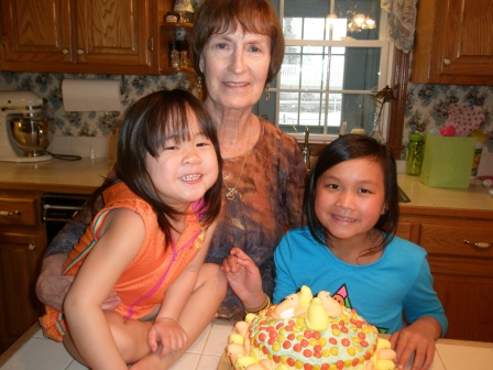 Kasen, Karis and Nan with Easter cake